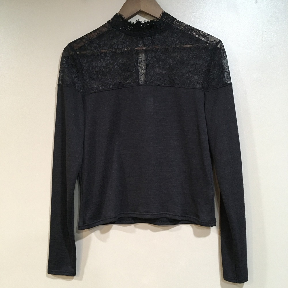 Whimsigoth Lace Long Sleeve Top Womens L Black Button‎ Back Goth Romantic Witchy